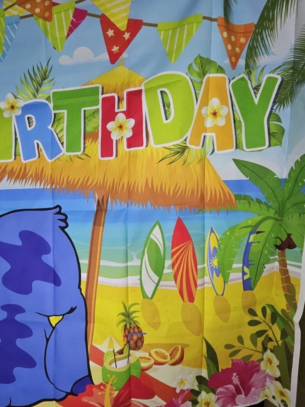 New Stitch Happy Birthday Party Decoration Backdrop Prop Hawaiian Beach Tropical